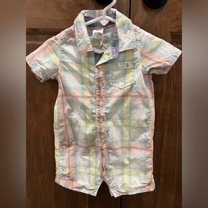Carter's Boy’s Easter Pastel Plaid Poplin Button Down Shirt Romper, 12 months